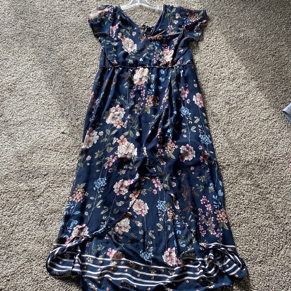 Maurices Navy Floral Maxi Dress with Ruffle Sleeves E - Picture 2 of 4